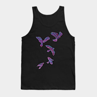 Neon colors birds digital artwork with red blue and pink birds Tank Top